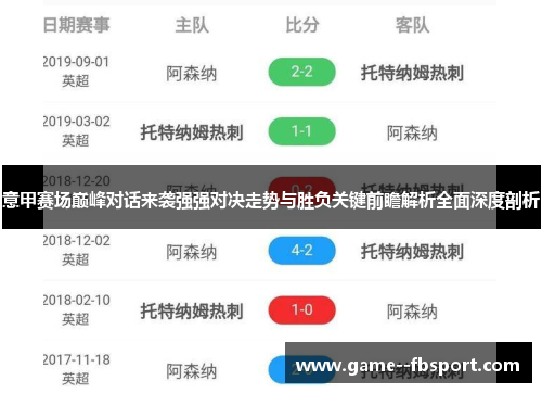 意甲赛场巅峰对话来袭强强对决走势与胜负关键前瞻解析全面深度剖析